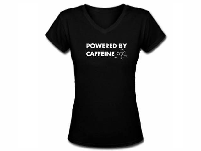 Powered by caffeine coffee molecule women/girls vneck shirt